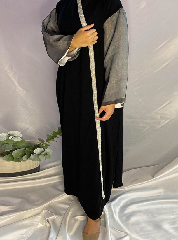 Endless Abayas Gorgeous black abaya with contrast sleeve fabric and a ...