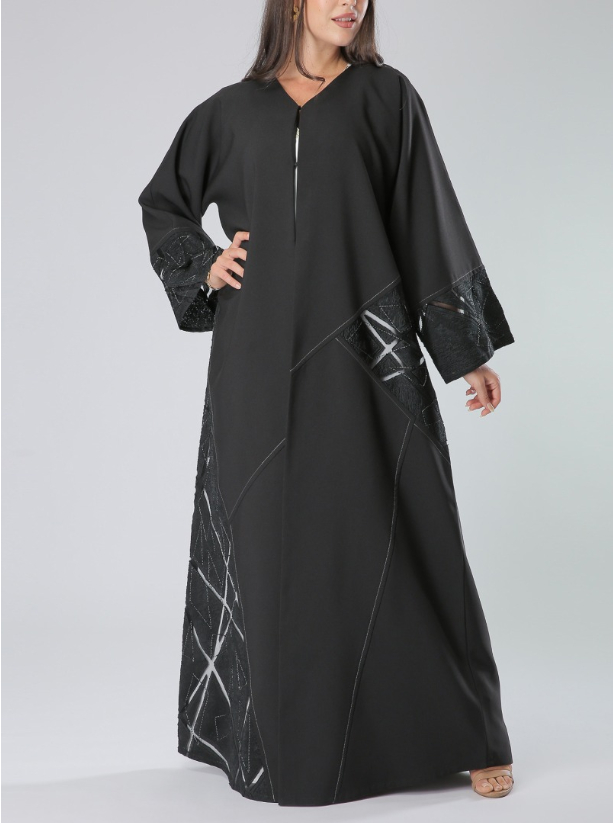 KM-1238 Black abaya with sheer cut-outs in abstract patterns Abayas ...