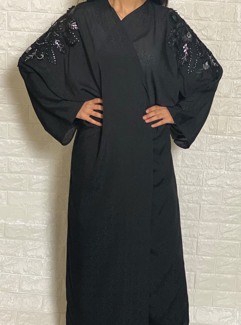 open front abaya black