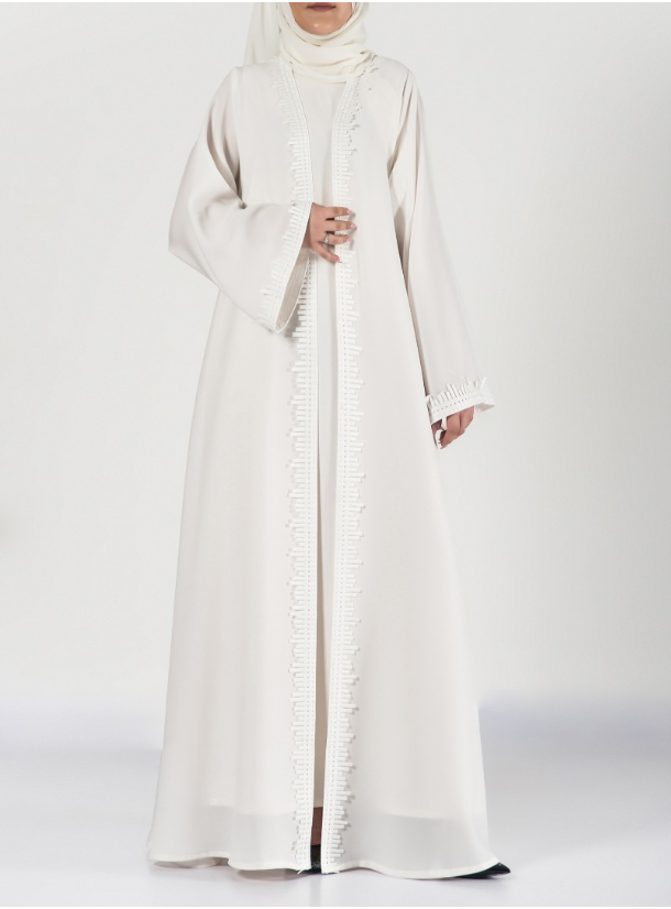 Angel Abaya Simple & classic white flowy abaya with unique linear white ...