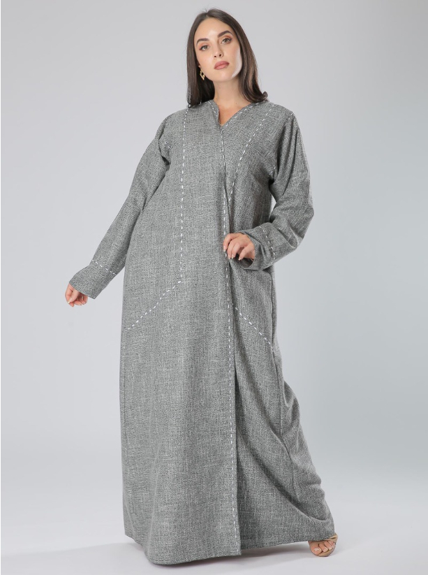 Grey Abaya Grey milange textured abaya featuring a contrast white wide ...