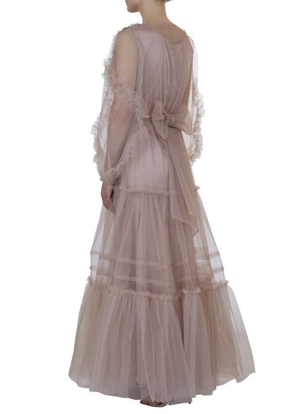 Tulle Dress Chic tulle dress with tier skirt, ruffled sleeves, adorned