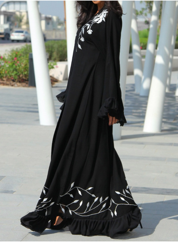 Masaba Abaya Black Abaya featuring a contrast floral embroidery with ...