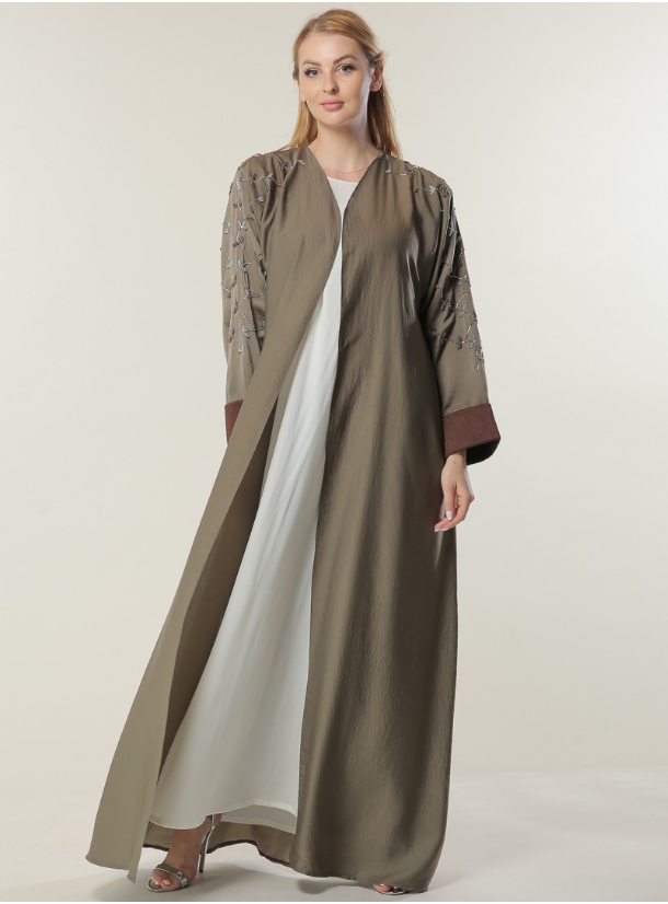 Taupe Abaya Taupe classic cut abaya, with dolman sleeves and brown ...