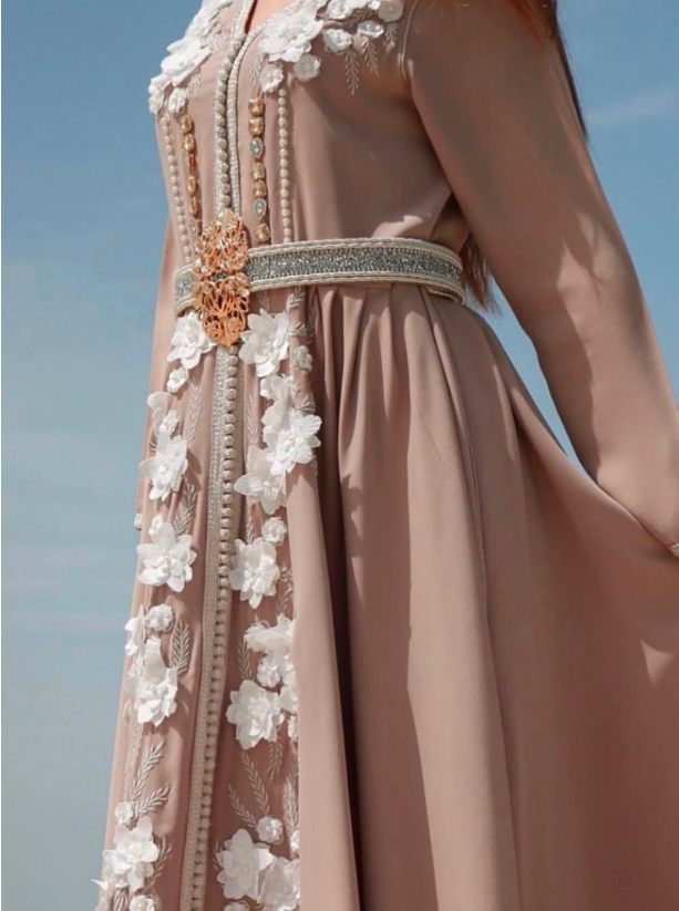Nude kaftan Luxe nude Moroccan kaftan featuring a fully embellished ...