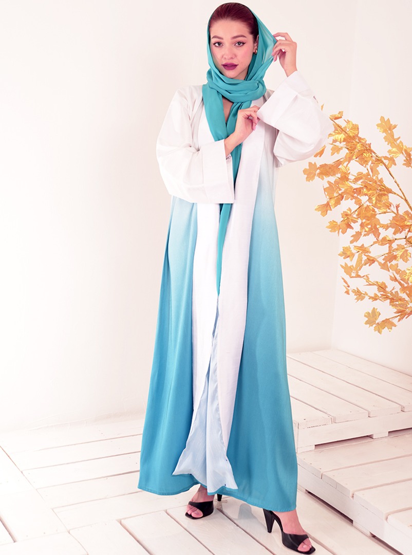 Hand Embroidered Georgette Abaya in Turquoise : QFD229