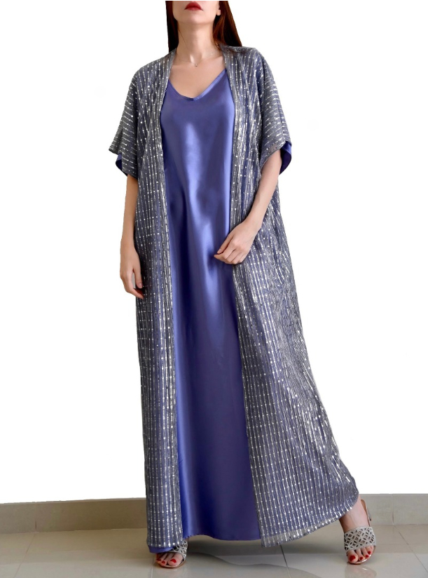 white and silver kaftan