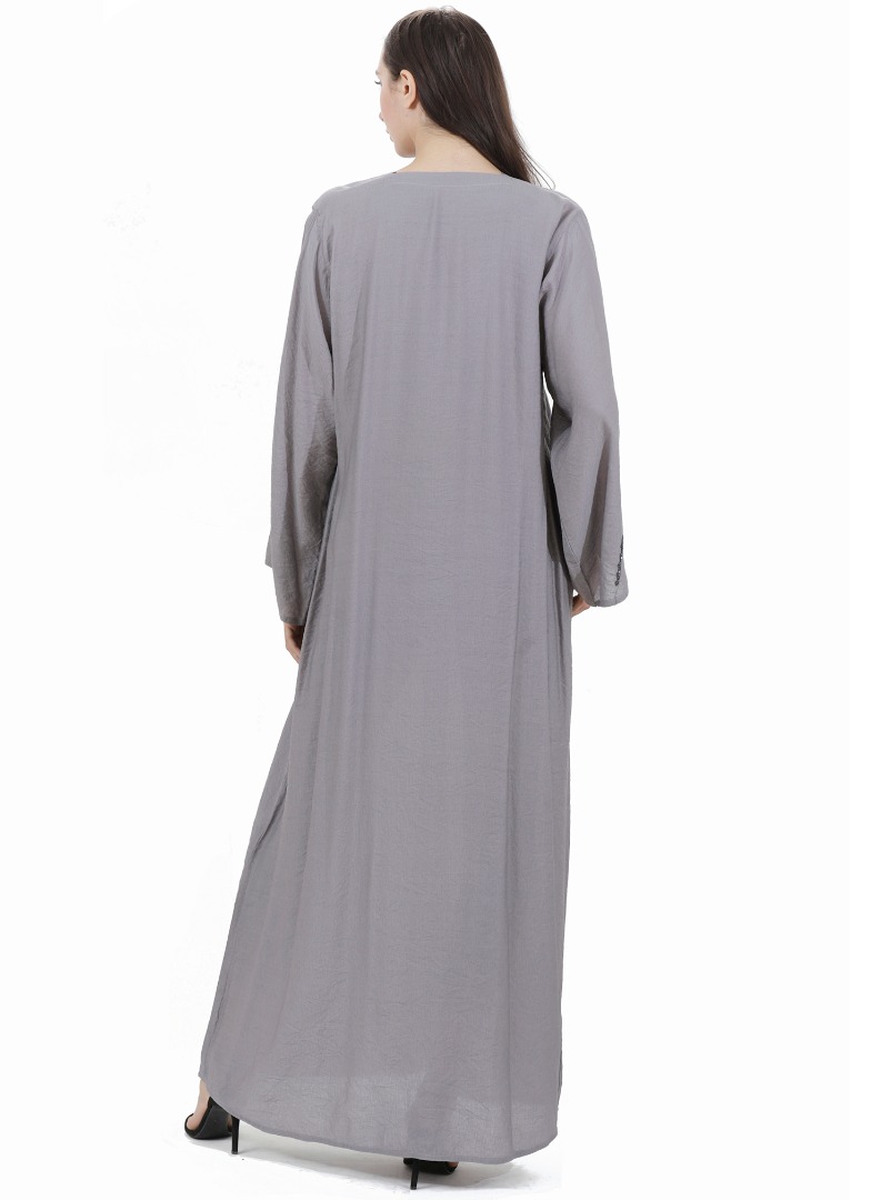 LINES ON GREY Grey abaya with pintuck details adorned with ...