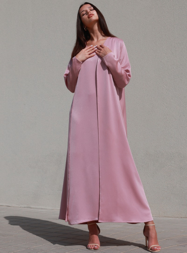 Bousaada Abaya Bright pink abaya set that includes an under dress and ...