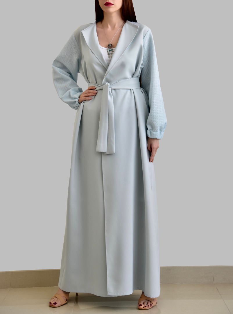 Blue abaya Light Blue color block abaya with elasticated sleeves and ...