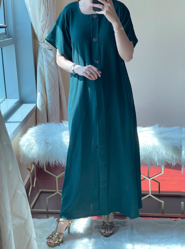 C-TaffetaSet 3 piece green abaya set. Coat style abaya with cuff ...