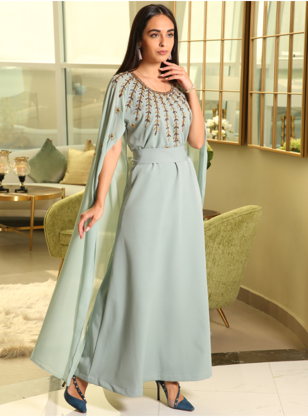 KD2866LG Lightgreen dress with beads in chest and shoulder with light ...