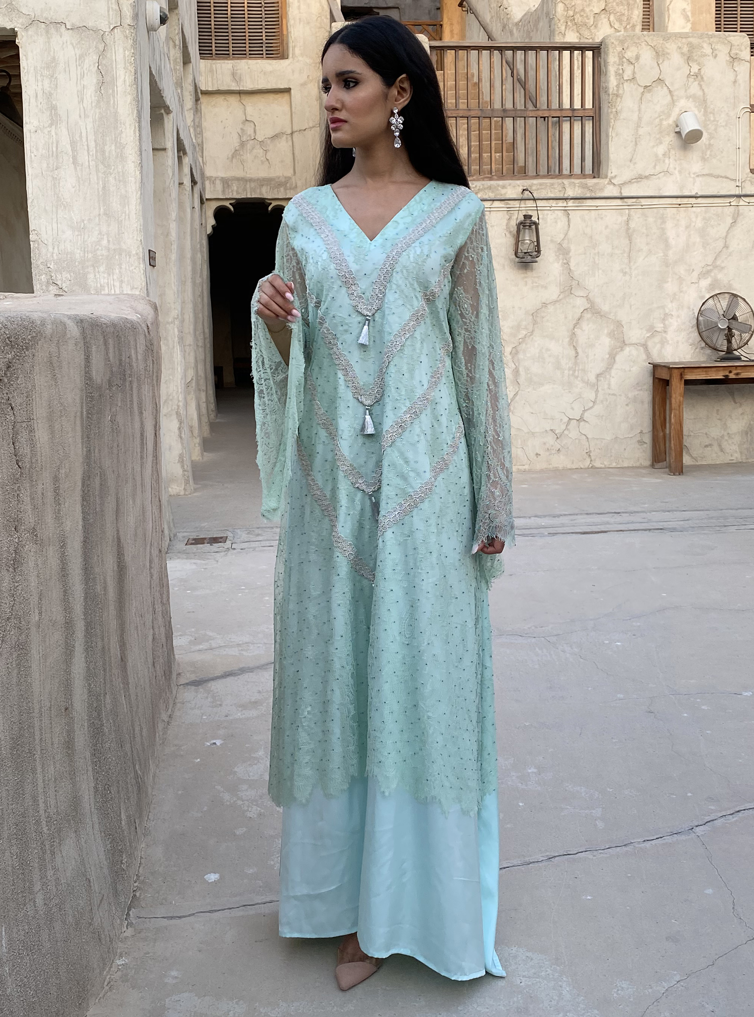 Silver crystal lace kaftan Kaftans 