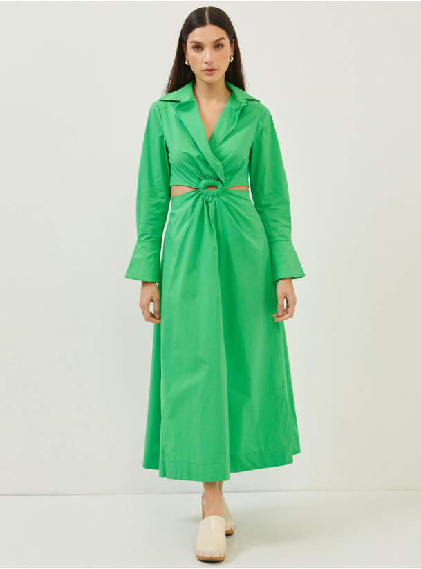 Cut-out Dress Green V-neck maxi cotton dress with cut-out detail, long ...