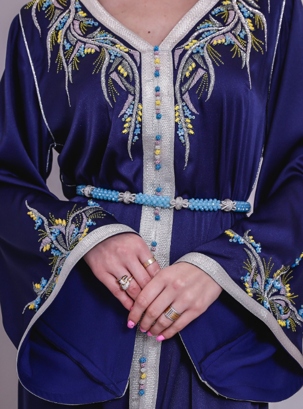 D7 Grand Silk Moroccan Kaftan In Blue With Embroidery Work Is Perfect ...